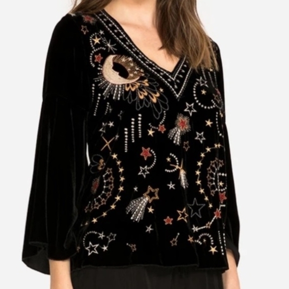 Johnny Was Black Top with Colorful Embroidery - Picture 3 of 7